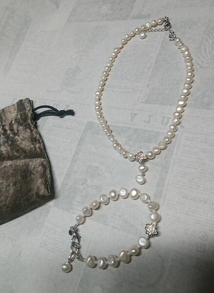 ANTEPRIMA淡水パールネックレスとブレスレットセット リバーシブル新古品 SILVER 真珠 カラーストーン パール