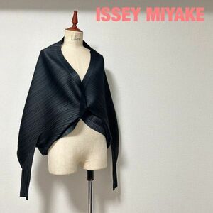 C0012★10.2 高級 ISSEY MIYAKE イッセイミヤケ ドレープ カーディガン ブラック レディース ストレッチ 総プリーツ プリーツプリーズ