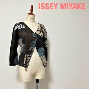 B0019★10 ISSEY MIYAKE イッセイミヤケ レディース 総柄 ストレッチ 総プリーツ カーディガン トップス size3