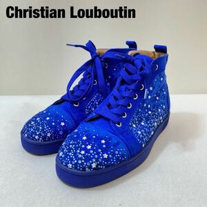 P0003★10 美品 Christian Louboutin クリスチャン ルブタン ハイカット スニーカー スパイク ラインストーン ロゴ レザー メンズ シューズ