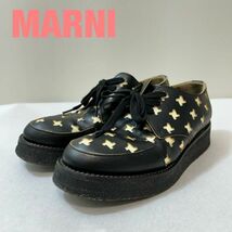 Q0004★5 高級 近年モデル MARNI マルニ 総柄 レザー 厚底 ダッド ローファー シューズ 靴 ラバーソール ブラック レディース 35サイズ_画像1