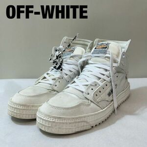 V0001★6 OFF-WHITE オフホワイト メンズ キャンバス ハイカット スニーカー シューズ 靴 メンズ 白 サイズ42 ロゴ