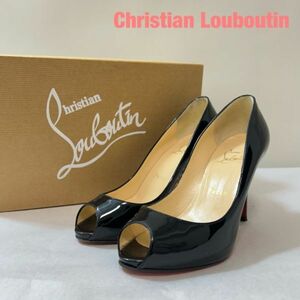 V0007★5 Christian Louboutin クリスチャンルブタン オープントゥ パテント レザー ハイ ヒール パンプス シューズ 黒 フォーマ 35 1/2