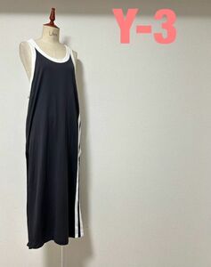 A0013★4 Y-3 Yohji Yamamoto ヨウジヤマモト アディダス サイドライン ロゴ 白黒 レディース ロング マキシ ワンピース sizeS