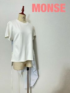 L0003★2 MONSE モンス 変形 Tシャツ カットソー ワンピース レイヤード レース切り替え リボン レディース USA製品 XSsize