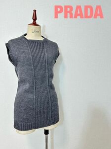 L0019*6 close year of model PRADA Prada cable Alain knitted sweater no sleeve tops lady's gray 38size