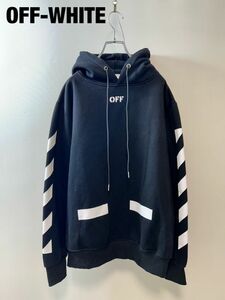 R0013★8 高級 OFF-WHITE オフホワイト メンズ オーバーサイズ スウェット トレーナー パーカー ブラック ロゴ プリント 黒 白 Lサイズ