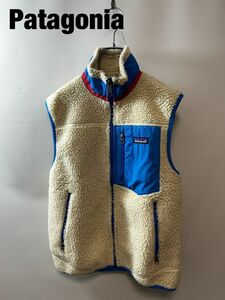 Z0002★5 PATAGONIA CLASSIC RETRO X VEST パタゴニア クラシック レトロX フリース ベスト ナチュラル メンズXS 青 赤 ロゴ