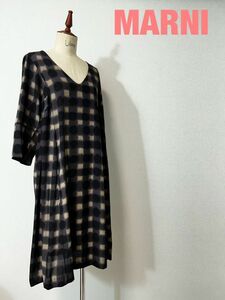 AA0007★4 MARNI マルニ レディース オンブレチェック 総柄 ロング マキシ ワンピース ドレス レーヨン サイズ38