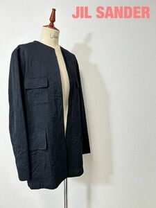 EE0013★6 高級 JIL SANDER ジルサンダー ノーカラー ライト ワッシャー加工 カーディガン コート ジャケット 黒 レディース 36size