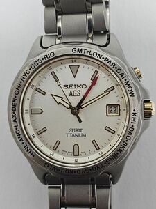 3-202-60　SEIKO AGS スピリット チタニウム 5M45-6A20 腕時計 クオーツ式 デイト 4針 10気圧防水　サファイアガラス ホワイト文字盤