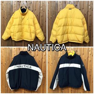 NAUTICA /ノーティカ /メンズXXL ダウンジャケット ナイロンジャケット ブルゾン リバーシブル ビッグロゴ 防寒 アウター アメカジ 古着