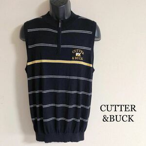 CUTTER&BUCK /カッター&バック /メンズL ニットベスト ハーフジップ ボーダー柄 ロゴ刺繍 レーヨン×ポリエステル スポーツ ゴルフウェア 