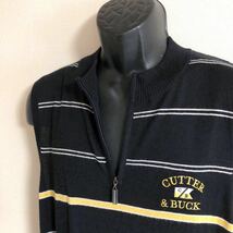 CUTTER&BUCK /カッター&バック /メンズL ニットベスト ハーフジップ ボーダー柄 ロゴ刺繍 レーヨン×ポリエステル スポーツ ゴルフウェア _画像6