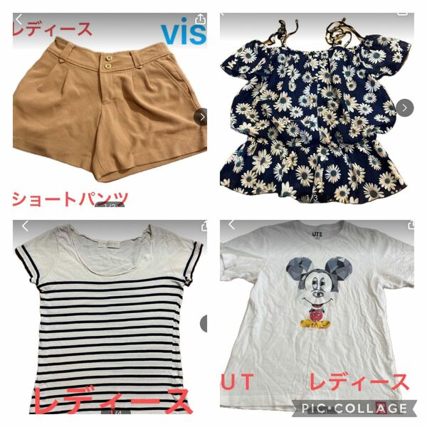 レディース　まとめ売り　ショートパンツ　Tシャツ　ユニクロ　VIS 花柄 半袖カットソー Tシャツ 半袖Tシャツ