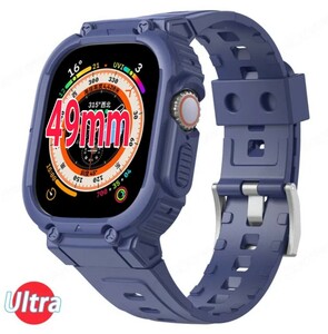 Apple Watch Ultra 保護カバー 一体型 ベルト 49mm ネイビー