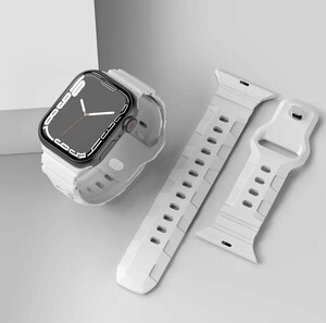 Apple Watch用 タフネス ストリート系 T型ステンレスフック バンド ベルト 高品質シリコン ホワイト