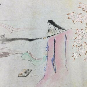 【三】まくり 平安時代 乙女 美人画 桜 春 詩 歌 短詩 句 詳細不明 サインあり 落款あり s3662h240222y10の画像1