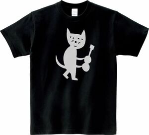 おもしろ　ギターを弾くネコ　Tシャツ　ブラック　MLサイズ　送料無料　ｈ627