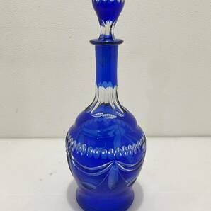 D(0314x11) ガラス デキャンタ 飾り瓶 ブルー 酒器 飾り壺 デカンタ コレクション インテリア 壺 食器 の画像2