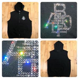 ★XL★ スワロフスキー スウェット パーカー ベスト a bathing ape BAPE swarovski zip hoodie vest エイプ ベイプ ラインストーン m9