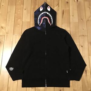 Blue camo × black シャーク パーカー Mサイズ shark full zip hoodie a bathing ape BAPE エイプ ベイプ アベイシングエイプ 迷彩 i6972