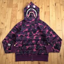 Text color camo シャーク パーカー Mサイズ shark full zip hoodie a bathing ape bape エイプ ベイプ アベイシングエイプ purple camo i9_画像1