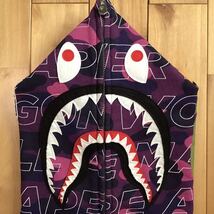 Text color camo シャーク パーカー Mサイズ shark full zip hoodie a bathing ape bape エイプ ベイプ アベイシングエイプ purple camo i9_画像3