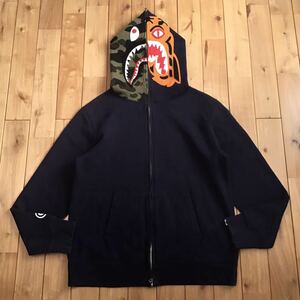 ★XL★ Crazy face tiger shark full zip hoodie ネイビー × 1st camo a bathing ape BAPE タイガー シャーク パーカー エイプ ベイプ ti5