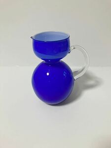 昭和レトロ　ガラス　ポップなブルー　水差し　フラワーベース　花器　インテリア　雑貨　USED品