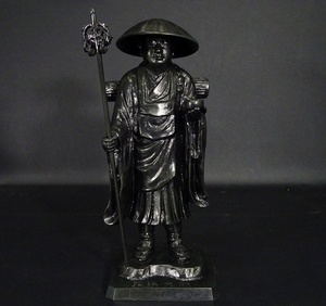 8■銅製 般若純一郎　弘法大師象 高さ約32.5cm 置物 銅像 ブロンズ像