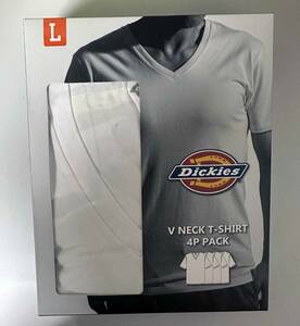 新品 4枚組 L ★ Dickies ディッキーズ メンズ Vネック 半袖 Tシャツ ホワイト 白 無地 コットン 綿 インナー 大きいサイズ Lサイズ セット