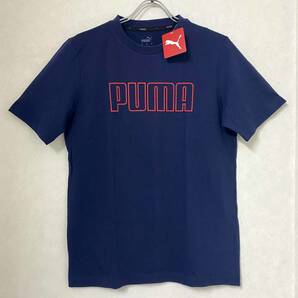 新品 S ★ PUMA プーマ メンズ 半袖 ロゴ Tシャツ ネイビー コットン ユニセックス 綿 ビッグロゴ 紺 Mens Double Down Teeの画像2