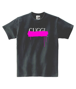 【パロディ黒ピンクL】5ozCUGGLおもしろメンズペイントカラーTシャツ送料無料・新品