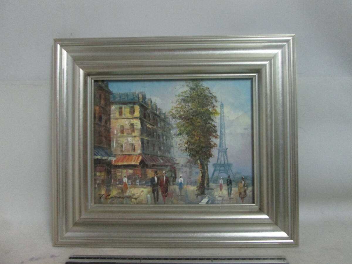 Painting Interior Oil Painting ◆Eiffel Tower City of Paris Seine River France Europe Landscape Artist unknown If you look closely at the current situation, one part of the painting has peeled off., painting, oil painting, Nature, Landscape painting