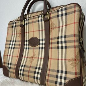 １円【美品】バーバリー　BURBERRY ビジネスバッグ　ブリーフケースノバチェック PVC レザー メンズ　レディース　大容量　A4収納　通勤