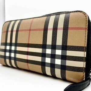 【圧巻のノバチェック】BURBERRY バーバリー 長財布 ラウンドファスナー ノバチェック メガチェック PVCレザー メンズ ユニセックス