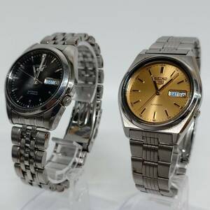 1円~【セット売り】セイコー SEIKO 5 ファイブ 7S26-01V0 ネイビー文字盤 裏スケ 7S26-8760 ゴールド文字盤 自動巻き メンズ腕時計 G152136