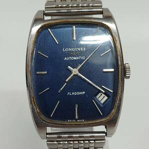 1円~【実動】ロンジン LONGINES フラッグシップ Cal.6651 自動巻き メンズ腕時計 ブルー文字盤 スクエア デイト 3針 スイス製 G152645の画像1