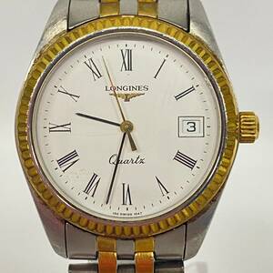 1円~【実動】ロンジン LONGINES Cal.L156.4 クォーツ ボーイズ腕時計 ホワイト文字盤 ラウンドフェイス ローマン デイト スイス製 3針 YT