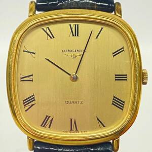 1円~【実動】ロンジン LONGINES Cal.L730.2 QZ メンズ腕時計 ゴールド文字盤 スクエアフェイス ローマン 7石 2針 スイス製 純正尾錠 YT