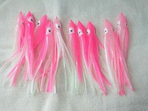タコベイト　ピンク　ホワイト　10個　約12ｃｍ　夜光　アキアジ　鮭　ウキルアー　釣り　　ぶっこみ　フカセ　4号相当　