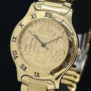 1円 稼働 良品 QZ コインウォッチカンパニー コインウォッチ FLORIN オーストラリア 1952 ゴールド文字盤 メンズ腕時計 OKZ 2BJY 3783000
