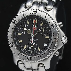 1円 稼働 良品 タグホイヤー プロフェッショナル2000 クロノグラフ CG1110-0 QZ デイト 黒文字盤 メンズ腕時計 JNM 0696300 3NBT