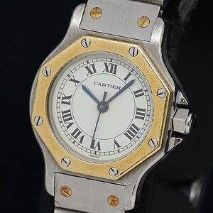 1円 稼動 良品 AT カルティエ サントス オクタゴンSM YG×SS 白文字盤 レディース腕時計 OKZ 0078210 3BKT