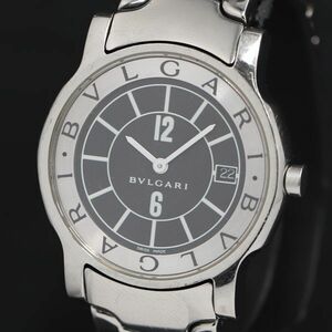 1円 稼働 美品 ブルガリ QZ ソロテンポ ST35S 黒文字盤 デイト メンズ腕時計 KRK 0851400 3PRT