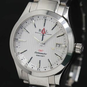 1円 稼働 AT 美品 保/箱付き ボール GMT 100M オフィシャルスタンダード GM2026C シルバー文字盤 デイト メンズ腕時計 KRK 0468600 3ANT