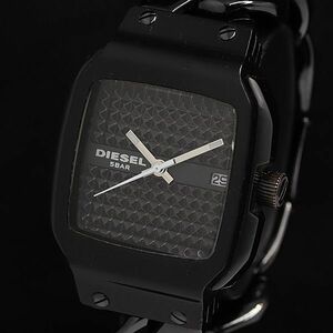 1円 稼動 良品 ディーゼル DZ-5181 QZ 黒文字盤 メンズ腕時計 SGN 2000000 3NBG2