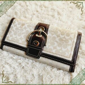 COACH コーチ☆ソーホー ミニ シグネチャー 本革 バックル 長財布 多収納