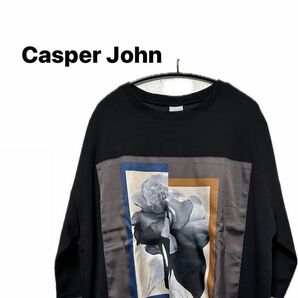 Casper John キャスパージョン　Tシャツ　ブラック　オーバーサイズ　モード　カジュアル　スリッド　フラワー